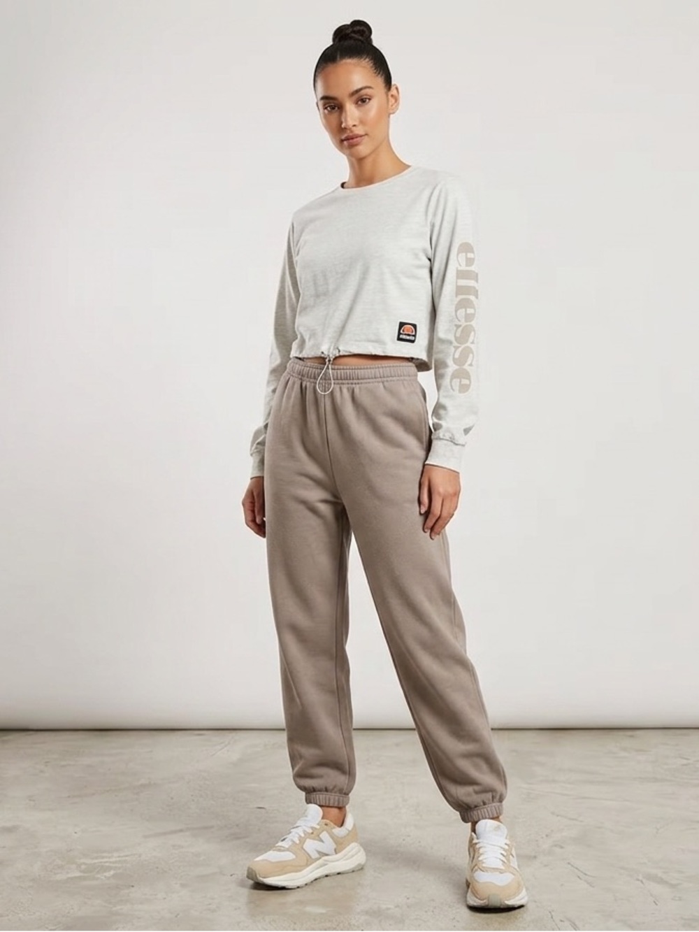 Ellesse Light Gray Cropped Long Sleeve Top